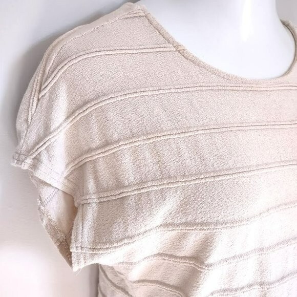 Vernacular Terry Cloth Ribbed Cut Out Back Cream Short Sleeve Top Large - Picture 5 of 10
